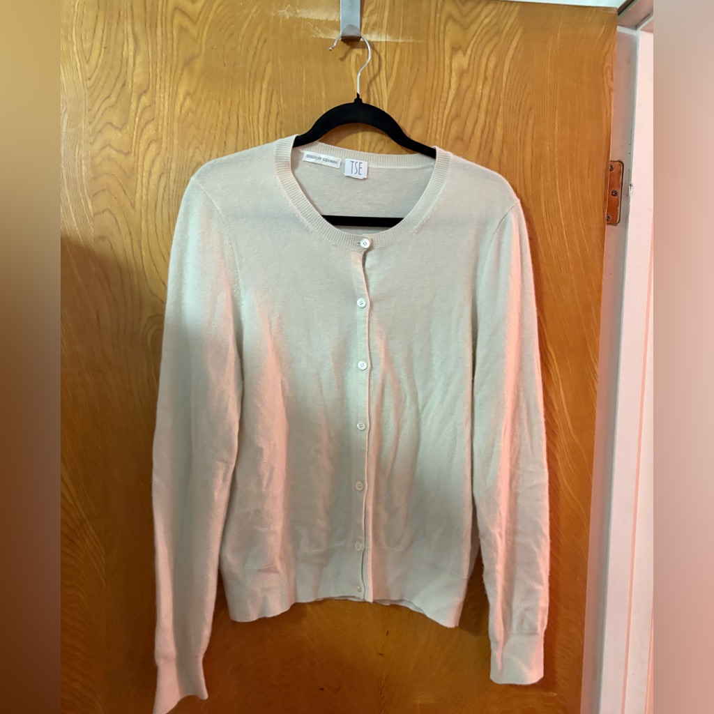 Tse X Bergdorf Goodman Women's Light Cream Cashmere Cardigan Sweater M